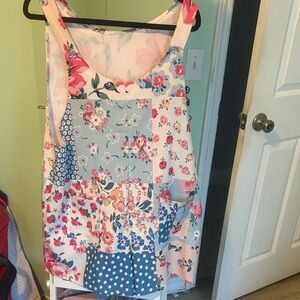 Floral Patchwork Sleeveless romper with pockets and sparkle buttons